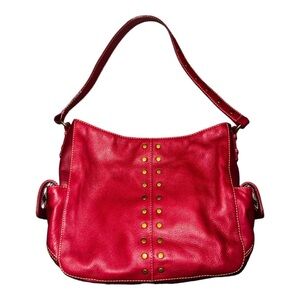 THE SAK Red Leather Studded Shoulder Bag